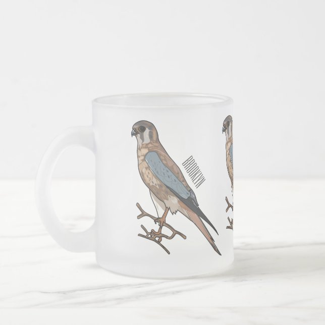 American kestrel bird cartoon illustration  frosted glass coffee mug (Left)