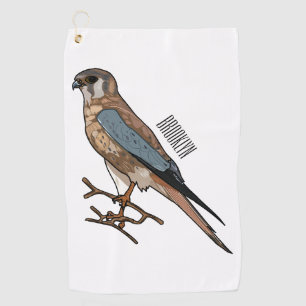 American kestrel bird cartoon illustration golf towel