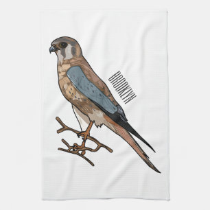 American kestrel bird cartoon illustration tea towel
