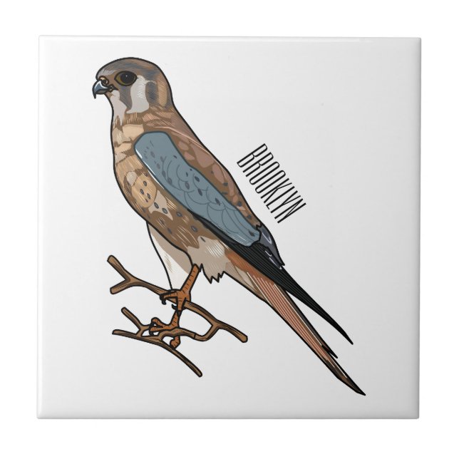 American kestrel bird cartoon illustration  tile (Front)
