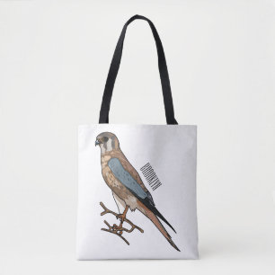 American kestrel bird cartoon illustration tote bag