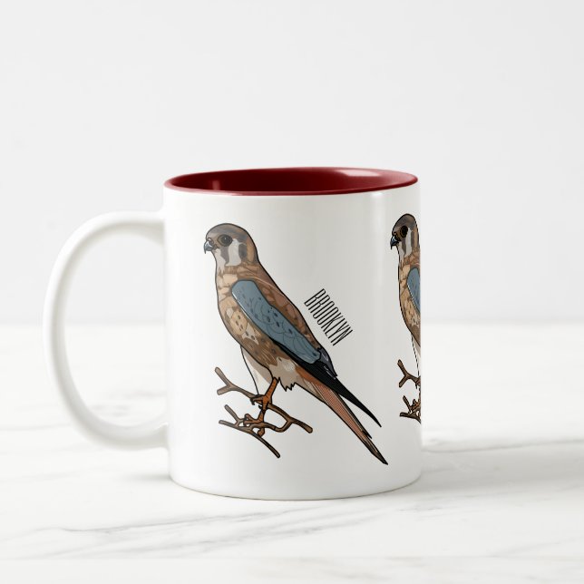 American kestrel bird cartoon illustration  Two-Tone coffee mug (Left)