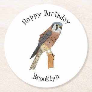 American Kestrel bird illustration   Round Paper Coaster