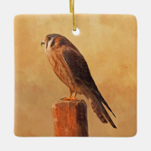 American Kestrel Painting - Original Bird Art Ceramic Ornament