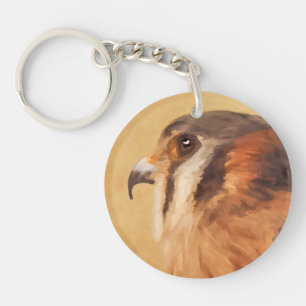 American Kestrel Painting - Original Bird Art Key Ring