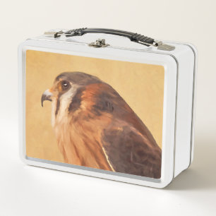 American Kestrel Painting - Original Bird Art Metal Lunch Box