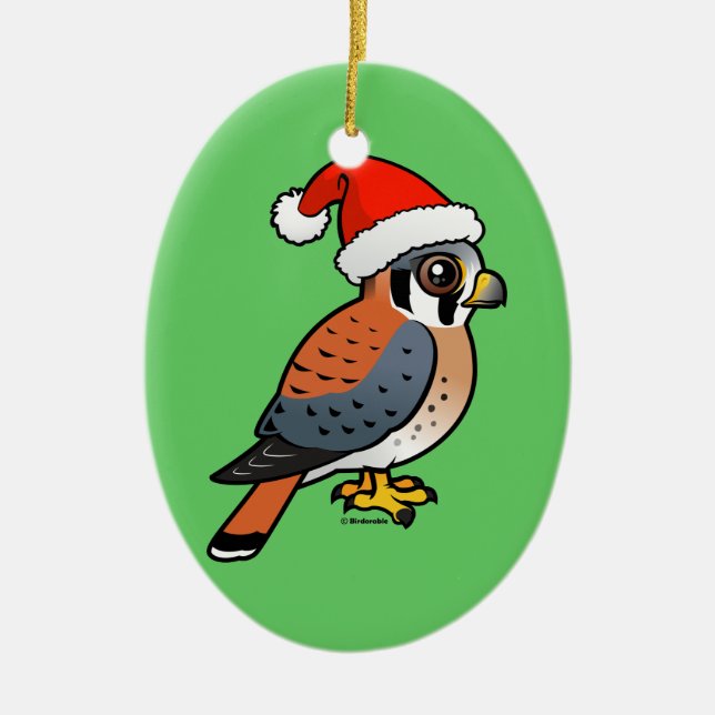 American Kestrel Santa Ceramic Tree Decoration (Front)