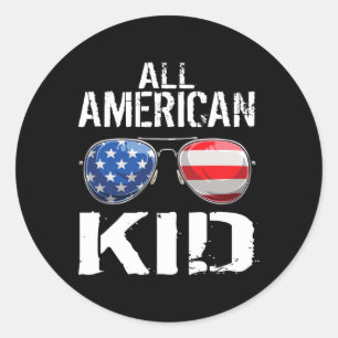 American Kid 4th Of July Boys Patriotic Teens Kids Classic Round Sticker
