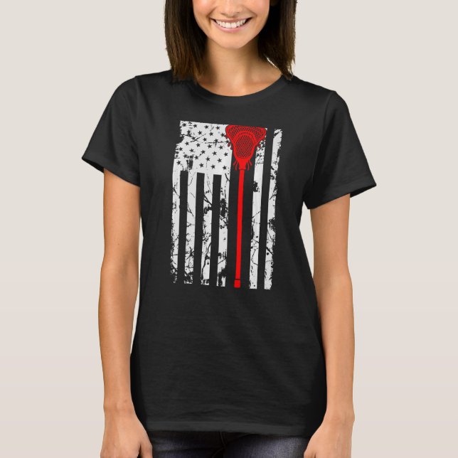 American Lacrosse Player Flag T-Shirt (Front)