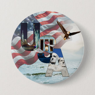 American Landmark USA Flag Sea and Bald Eagle 3" 7.5 Cm Round Badge