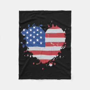 American Ld Eagle And Wolf Usa Flag 4th Of July Fleece Blanket