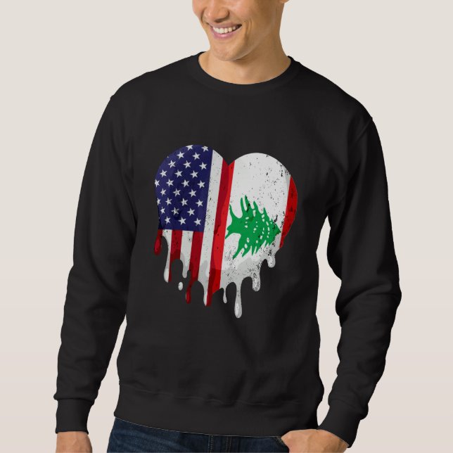 American Lebanese Heritage Month Lebanon Flag Hear Sweatshirt (Front)