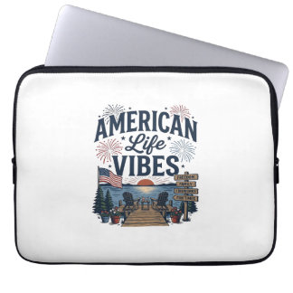 American Life Vibes Patriotic Lake Vector Shirt_1 Laptop Sleeve