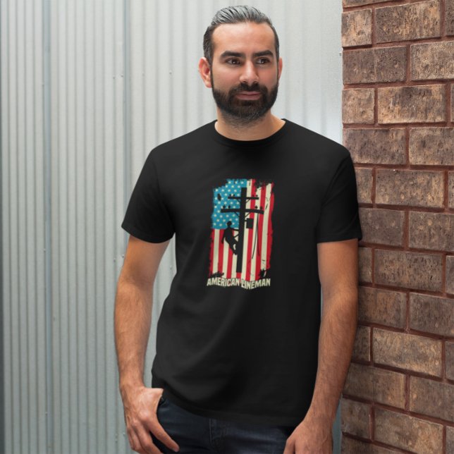  American Lineman Flag Electric Cable T-Shirt (American Lineman Flag Electric Cable T-Shirt)
