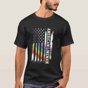 American Lineman United States Distressed Rainbow  T-Shirt