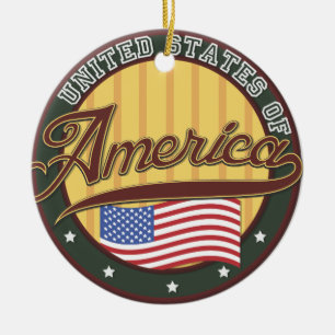 American logo travel poster ceramic tree decoration