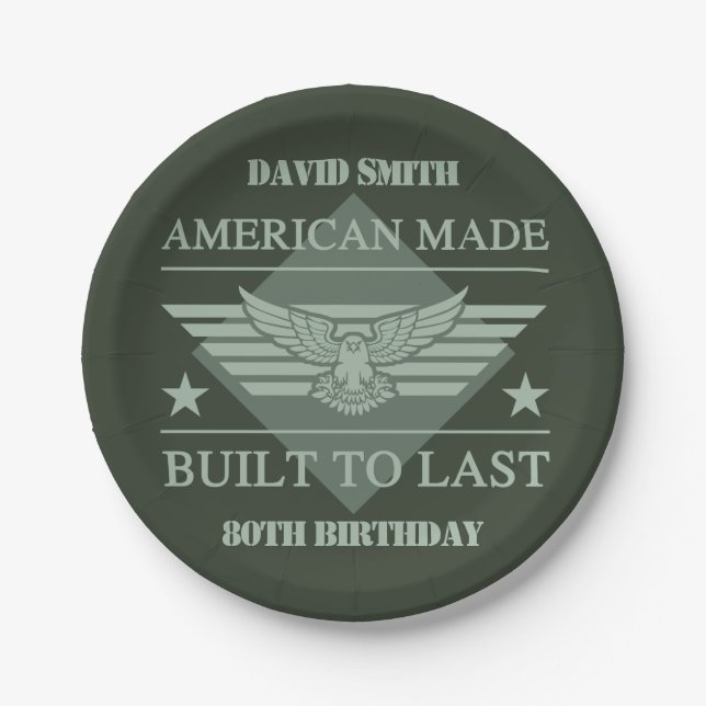 American Made 80th Birthday Paper Plate (Front)
