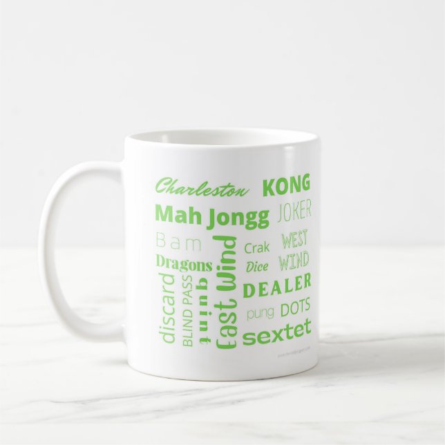 American Mah Jongg cup with green words (Left)