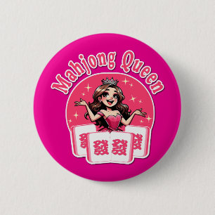 American Mahjong Queen Pink Crown Mini art 6 Cm Round Badge