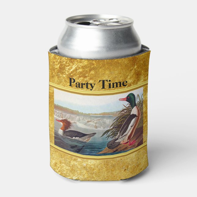 American mallard ducks in a river swimming can cooler (Can Front)