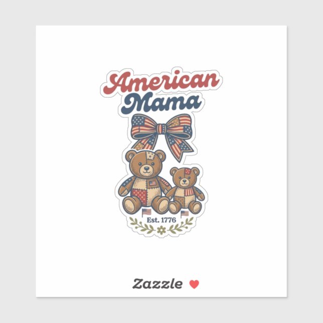 American Mama Patriotic Bear Patchwork Vector Desi (Sheet)