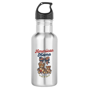 American Mama Patriotic Bear Patchwork Vector Desi 532 Ml Water Bottle