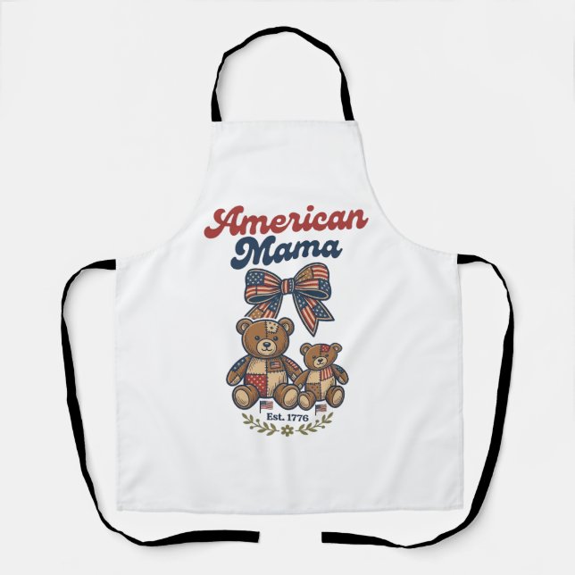 American Mama Patriotic Bear Patchwork Vector Desi Apron (Front)