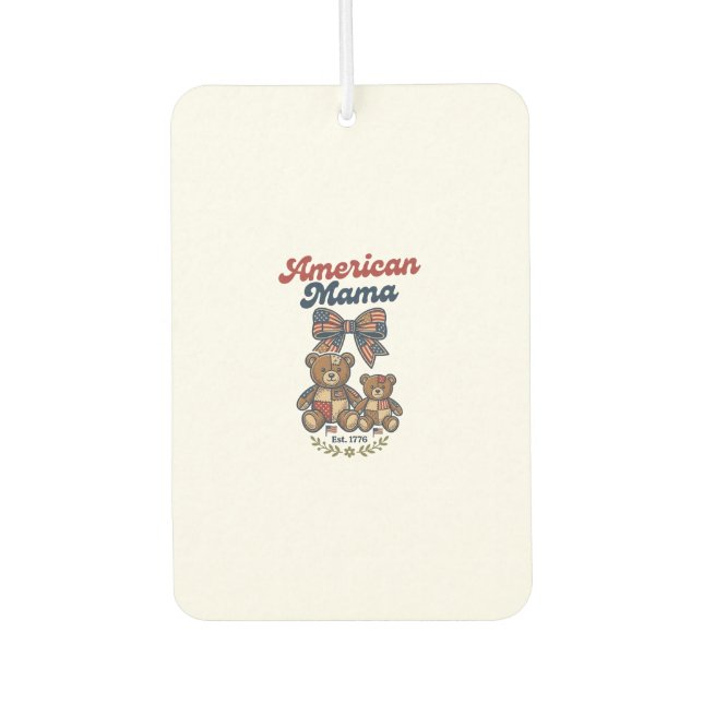 American Mama Patriotic Bear Patchwork Vector Desi Car Air Freshener (Front)