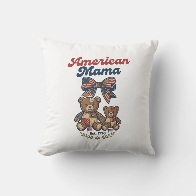 American Mama Patriotic Bear Patchwork Vector Desi Cushion (Front)