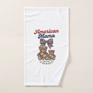 American Mama Patriotic Bear Patchwork Vector Desi Hand Towel