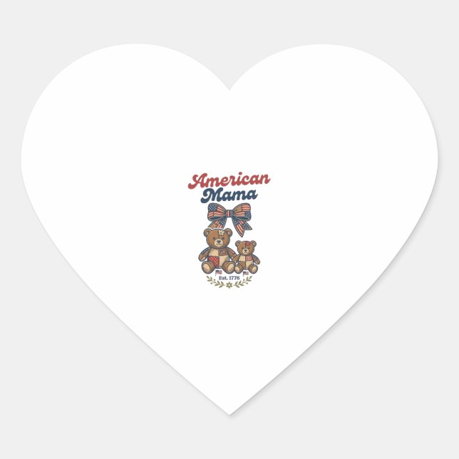American Mama Patriotic Bear Patchwork Vector Desi Heart Sticker (Front)