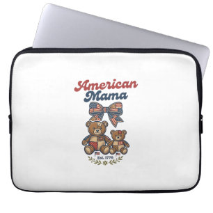 American Mama Patriotic Bear Patchwork Vector Desi Laptop Sleeve