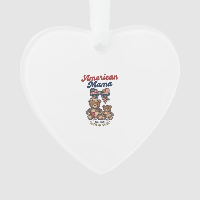 American Mama Patriotic Bear Patchwork Vector Desi Ornament (Front)