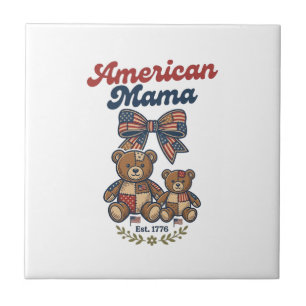 American Mama Patriotic Bear Patchwork Vector Desi Tile