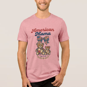 American Mama Patriotic Bear Patchwork Vector Desi Tri-Blend Shirt