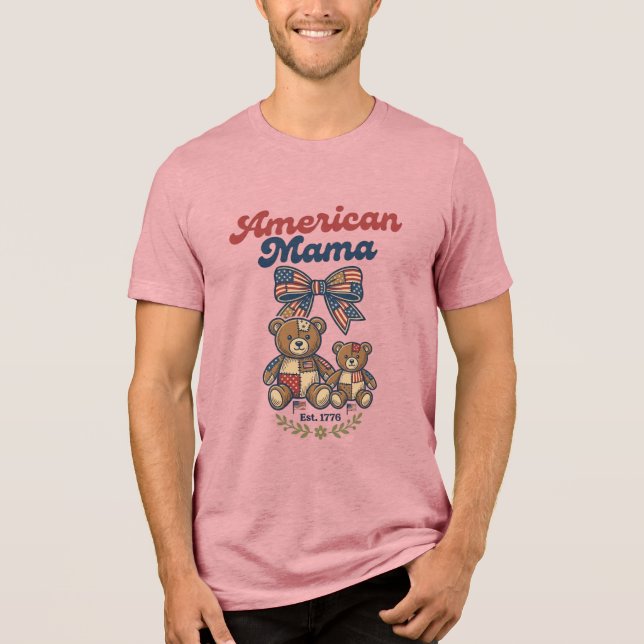 American Mama Patriotic Bear Patchwork Vector Desi Tri-Blend Shirt (Front)