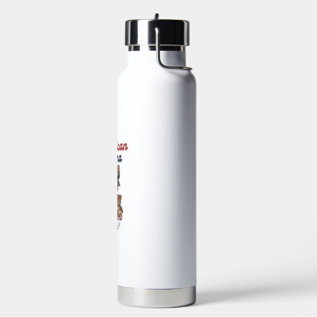 American Mama Patriotic Bear Patchwork Vector Desi Water Bottle (Left)