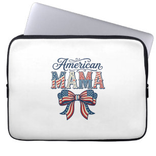American Mama Patriotic Bow Vintage 4th of July Sh Laptop Sleeve