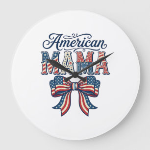 American Mama Patriotic Bow Vintage 4th of July Sh Large Clock