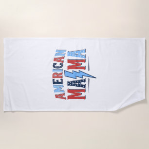 American Mama Patriotic Vintage Engraving Shirt De Beach Towel