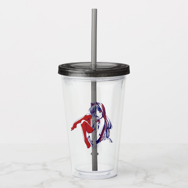 American Manga Neko Catgirl Kawaii Anime Acrylic Tumbler (Front)