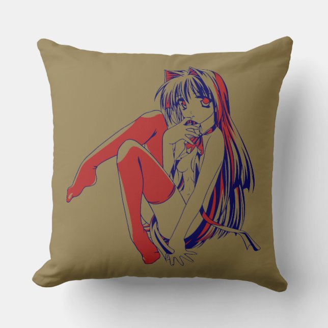 American Manga Neko Catgirl Kawaii Anime Cushion (Front)