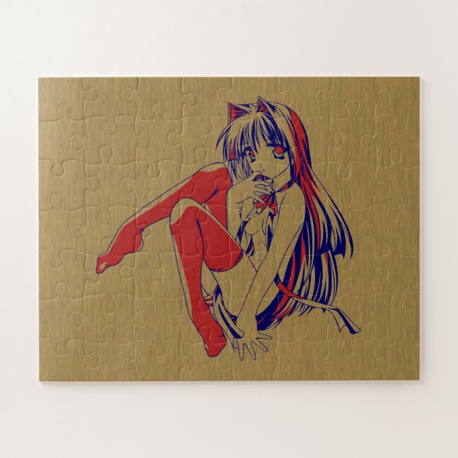 American Manga Neko Catgirl Kawaii Anime Jigsaw Puzzle (Horizontal)