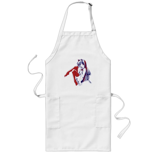 American Manga Neko Catgirl Kawaii Anime Long Apron (Front)