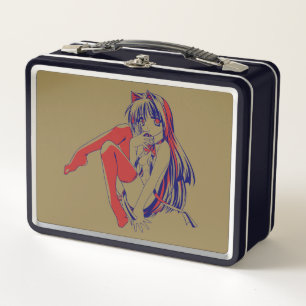 American Manga Neko Catgirl Kawaii Anime Metal Lunch Box