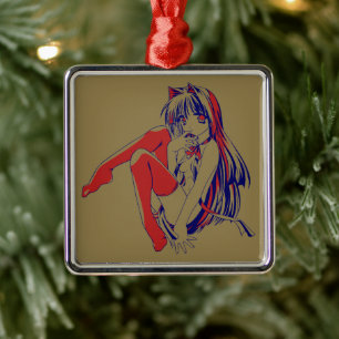 American Manga Neko Catgirl Kawaii Anime Metal Tree Decoration