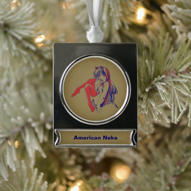 American Manga Neko Catgirl Kawaii Anime Silver Plated Banner Ornament (Tree)