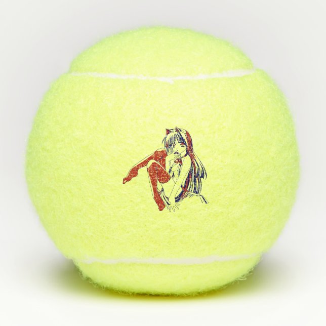 American Manga Neko Catgirl Kawaii Anime Tennis Balls (Front)
