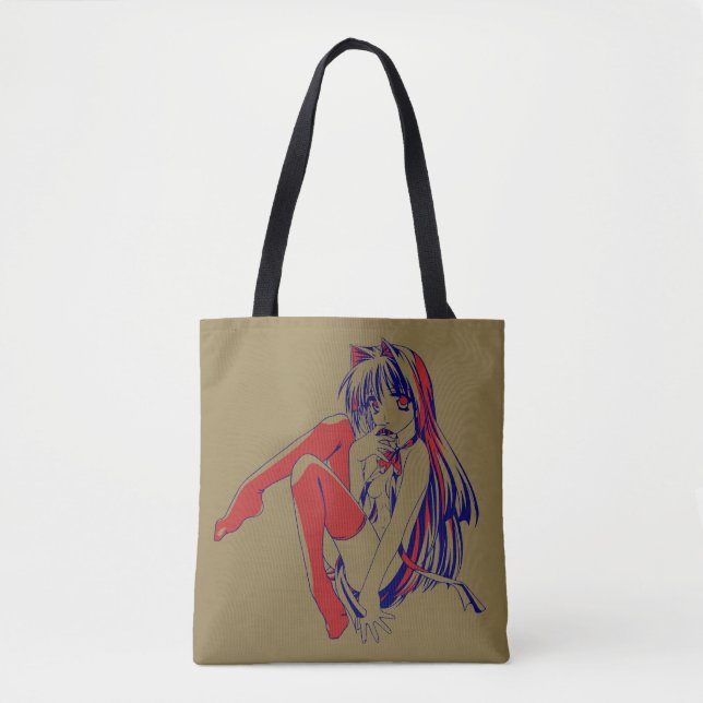 American Manga Neko Catgirl Kawaii Anime Tote Bag (Front)