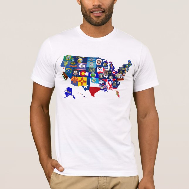 American Map State Flags Mosaic T-Shirt (Front)